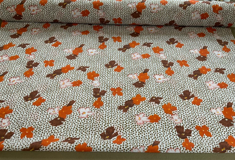 Vintage floral fabric in orange tones